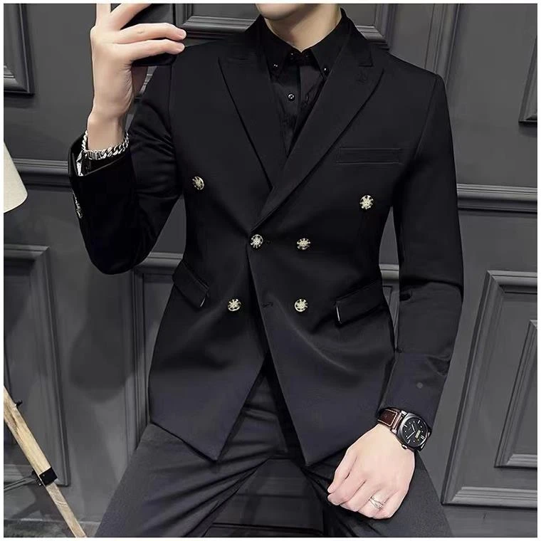 男士英伦风帅气商务西装套装新郎结婚韩版修身型男高端双排扣西服