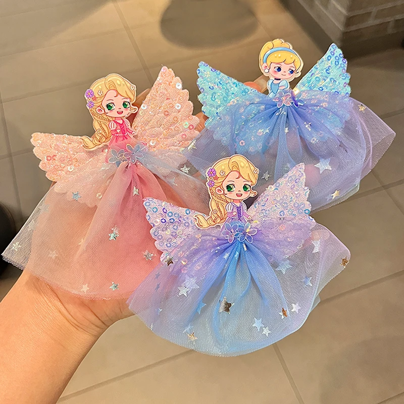 爆款公主翅膀纱纱裙发夹可爱亮片压夹女孩生日蝴蝶结小裙子发箍