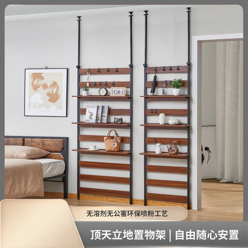 YUSEE日式顶天立地升降落地书架衣帽花架屏风免打孔靠墙置物架