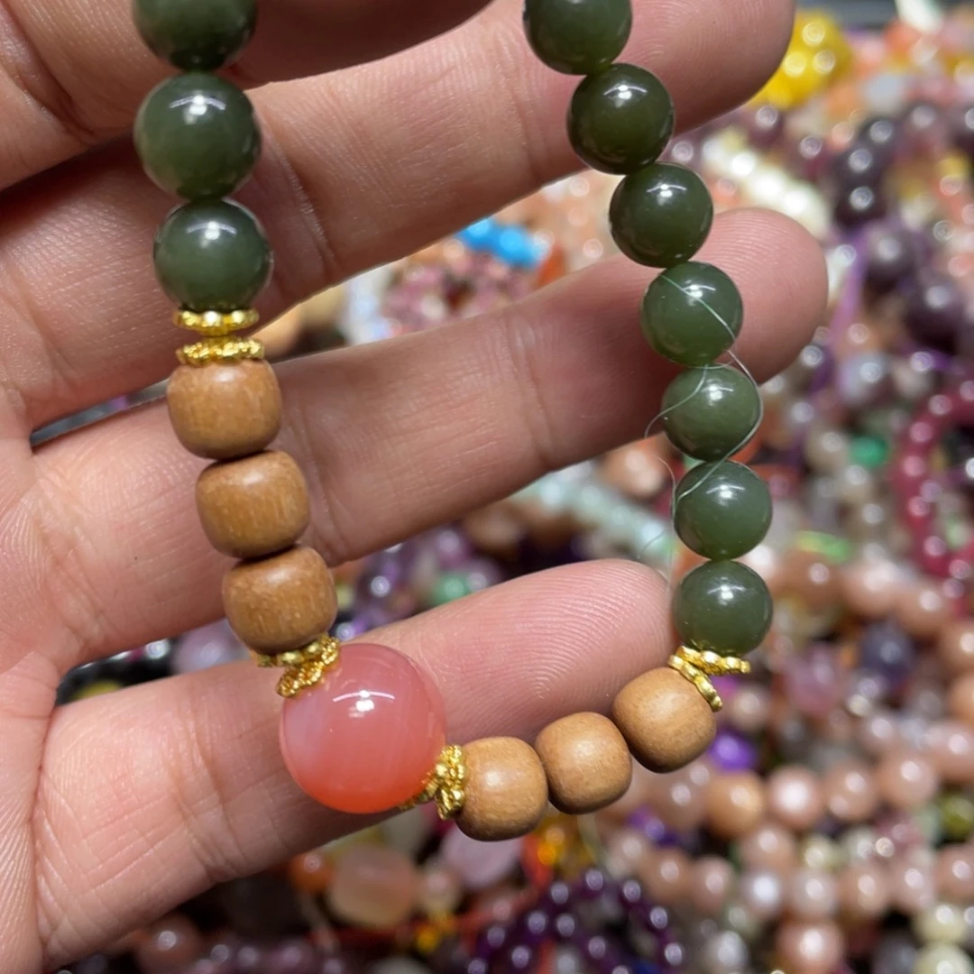 烟晶手链银S800镀金镶嵌