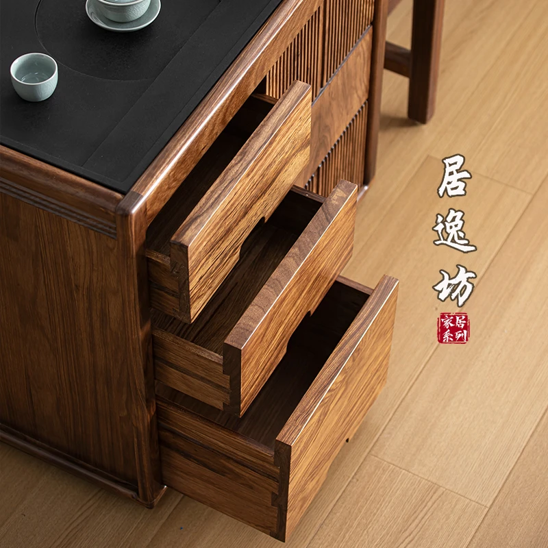 乌金木移动茶水柜家用烧水壶一体边几办公室小型泡茶台实木茶边柜