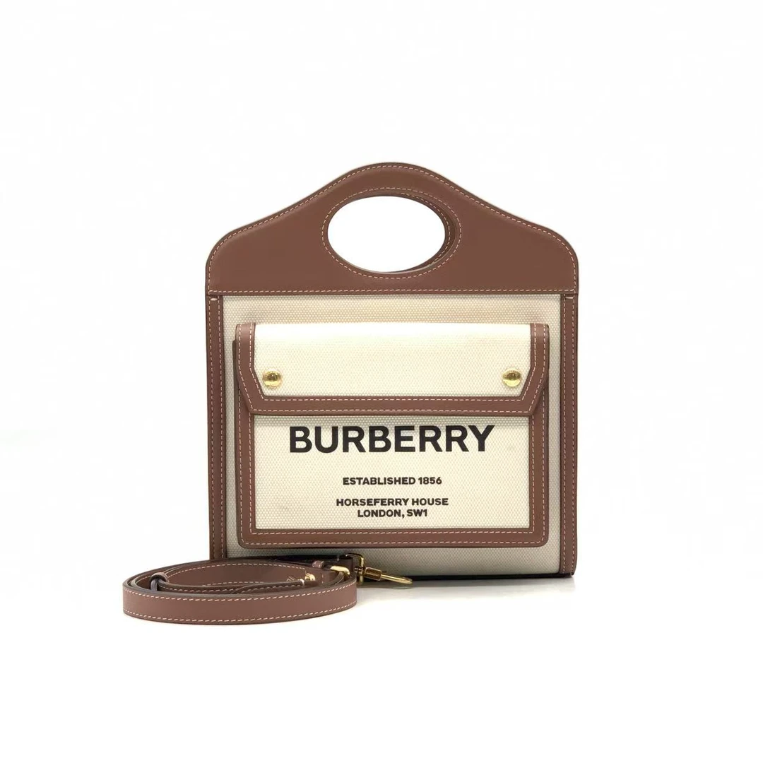 99新 BURBERRY/博柏利 白拼棕迷你pocket邮差包