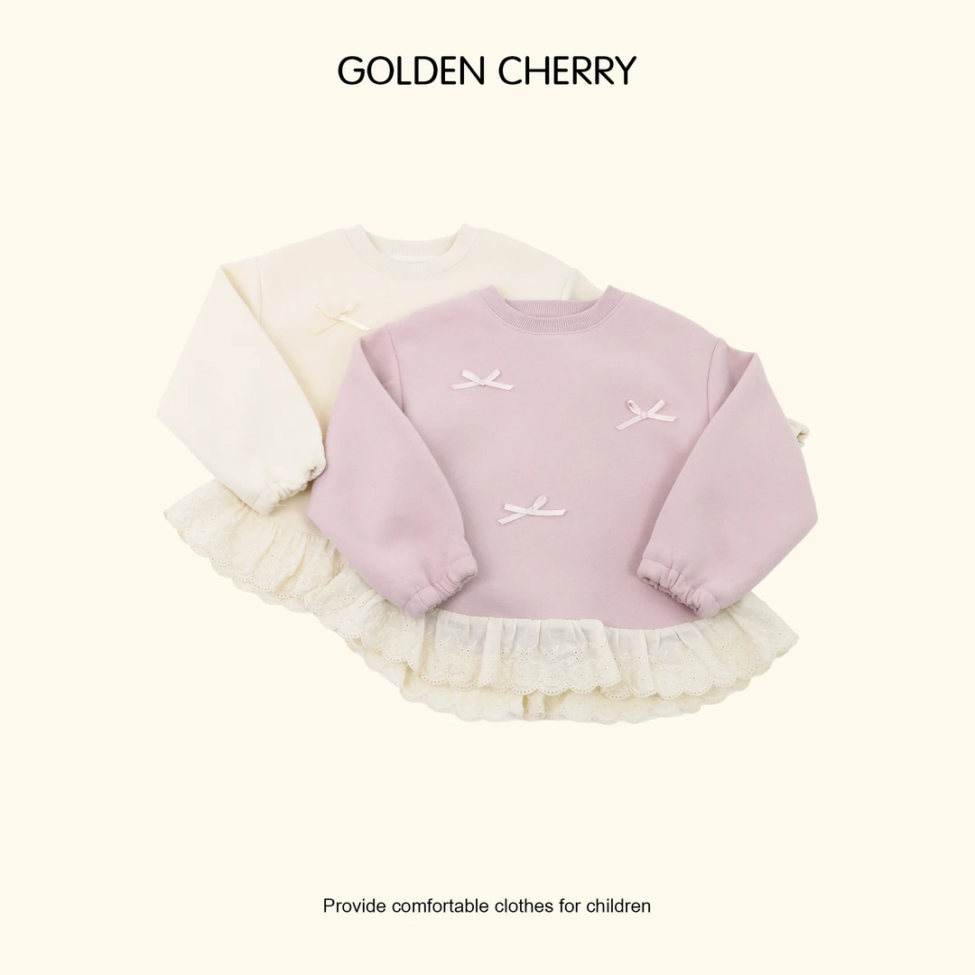 3【Golden cherry】儿童蝴蝶结浮标时尚卫衣裙283012