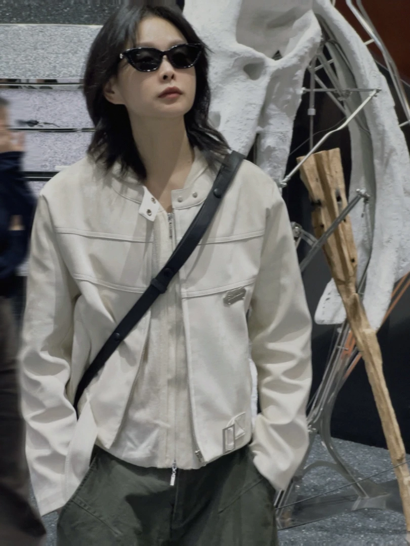 方块儿 女款复古短版机车风皮衣短款时尚百搭