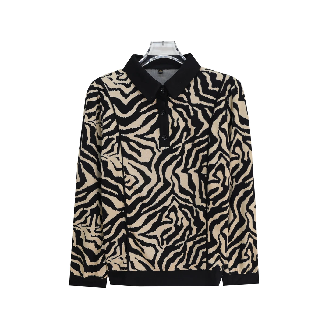 时尚洋气豹纹印花气质休闲长袖衬衫上衣S2678