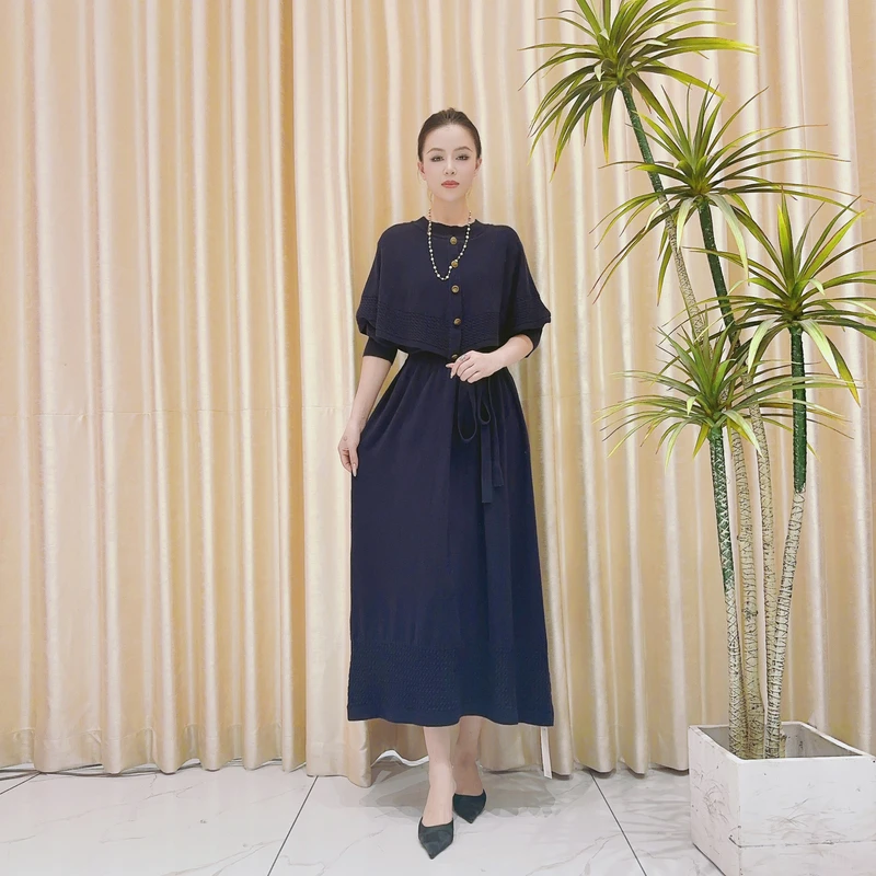 9860高贵紫假两件气质设计款气质秋冬长款轻奢针织连衣裙时尚复古