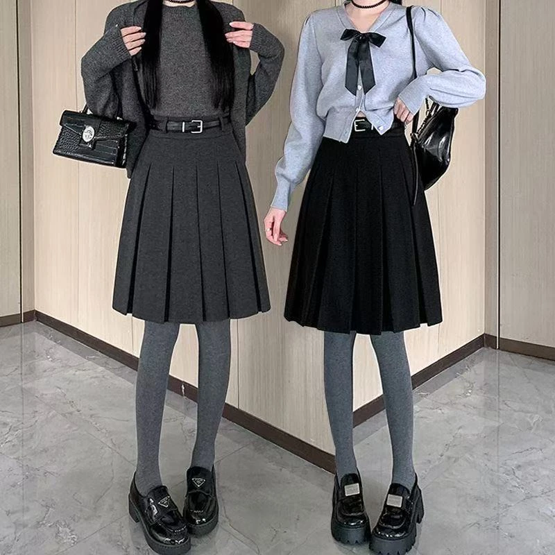 深灰毛呢秋冬季设计感小众百褶裙半身裙女高腰学院风遮胯短裙子