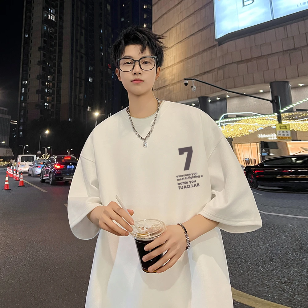 夏季新款美式复古麂皮绒男士ins潮流短袖t恤上衣男生衣服高级感