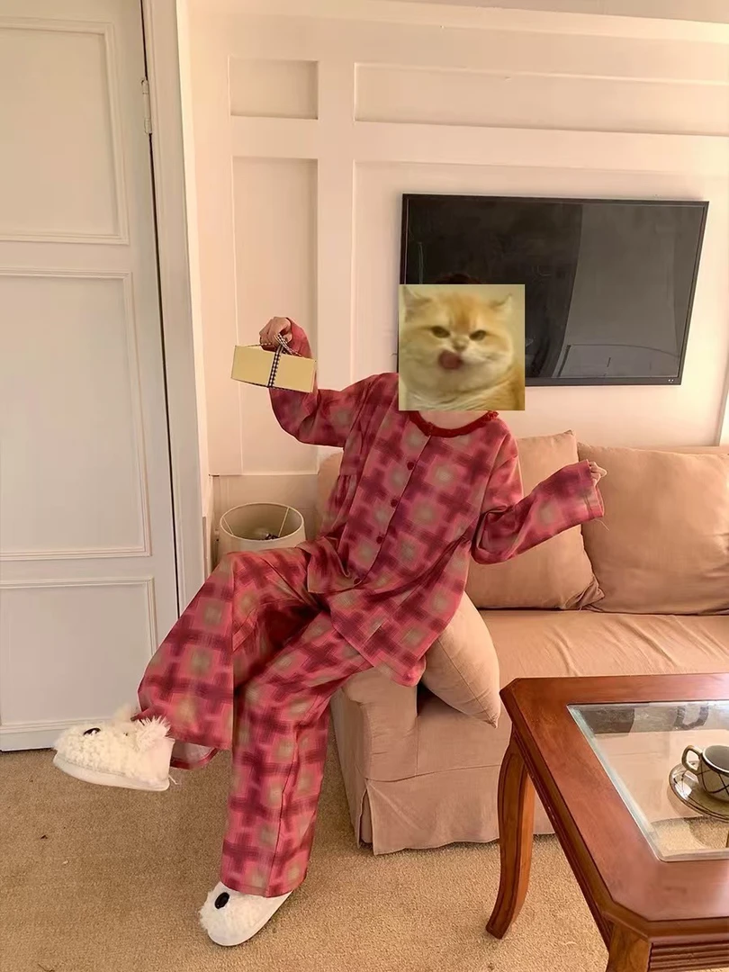 睡衣#A994春季福利棉感甜美睡衣套装长裤+开衫