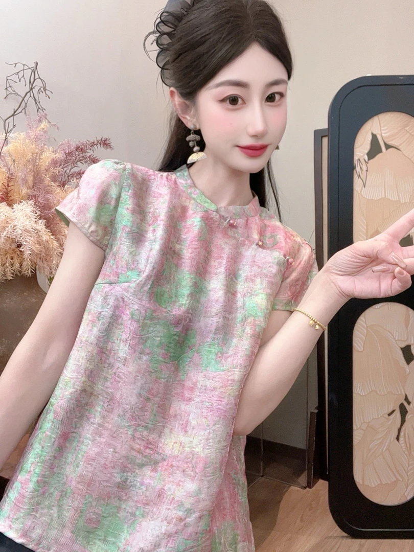 【染霜华】/2025夏季新款短袖百搭显瘦新中式短袖女日常时尚气质