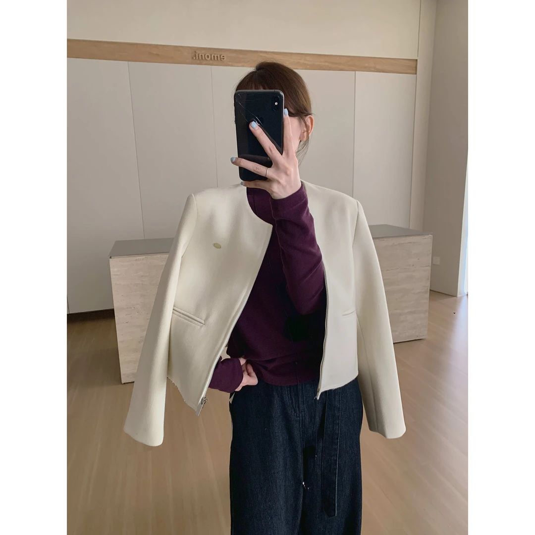 L-13616#EMONI#韩系高级感圆领休闲百搭西装外套（福利）