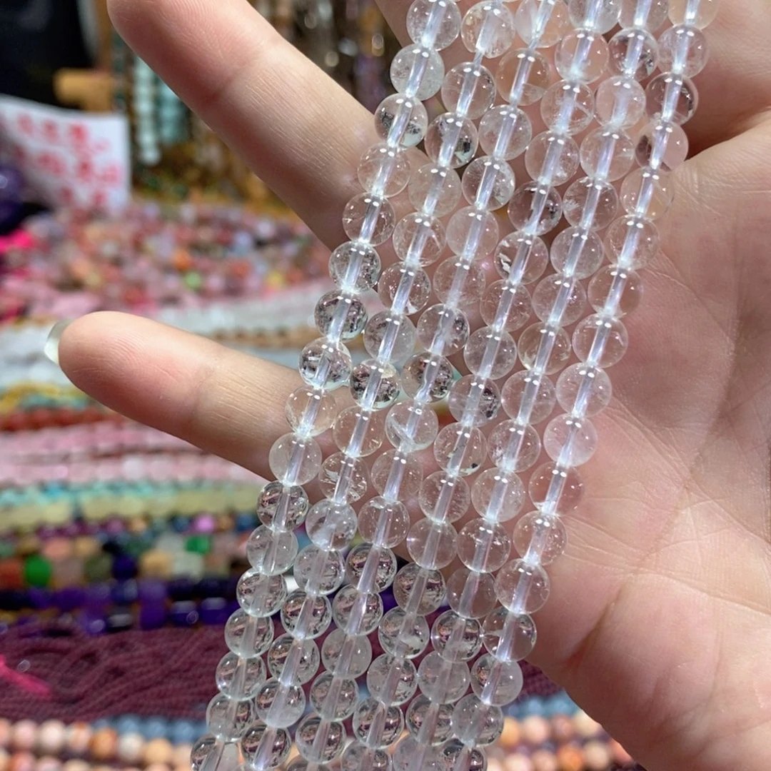 未镶嵌玛瑙/玉髓珠宝半成品天然白水晶一条卡6mm