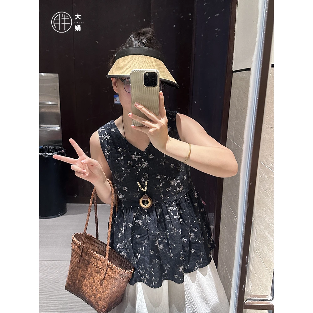 【椿野背心】胖大娟无袖设计前后v领上衣夏凉快森系显瘦碎花