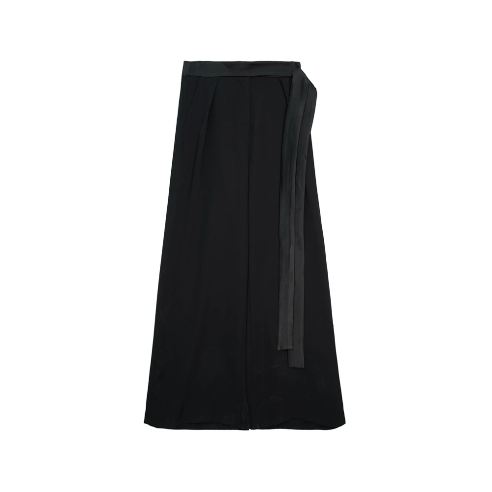 X55033【新款】时尚设计感系带高腰黑色阔腿裤