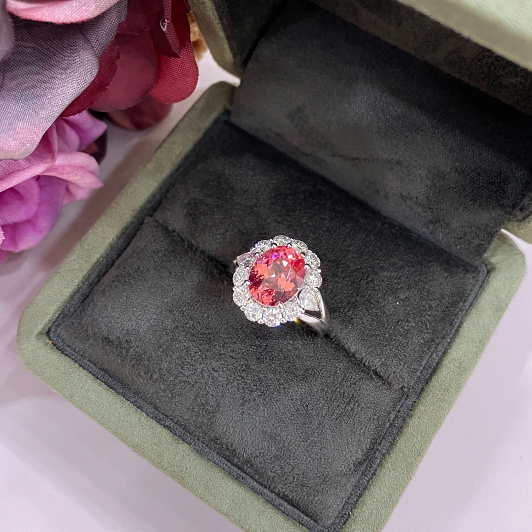 培育红宝石PT950培育帕帕拉恰戒指