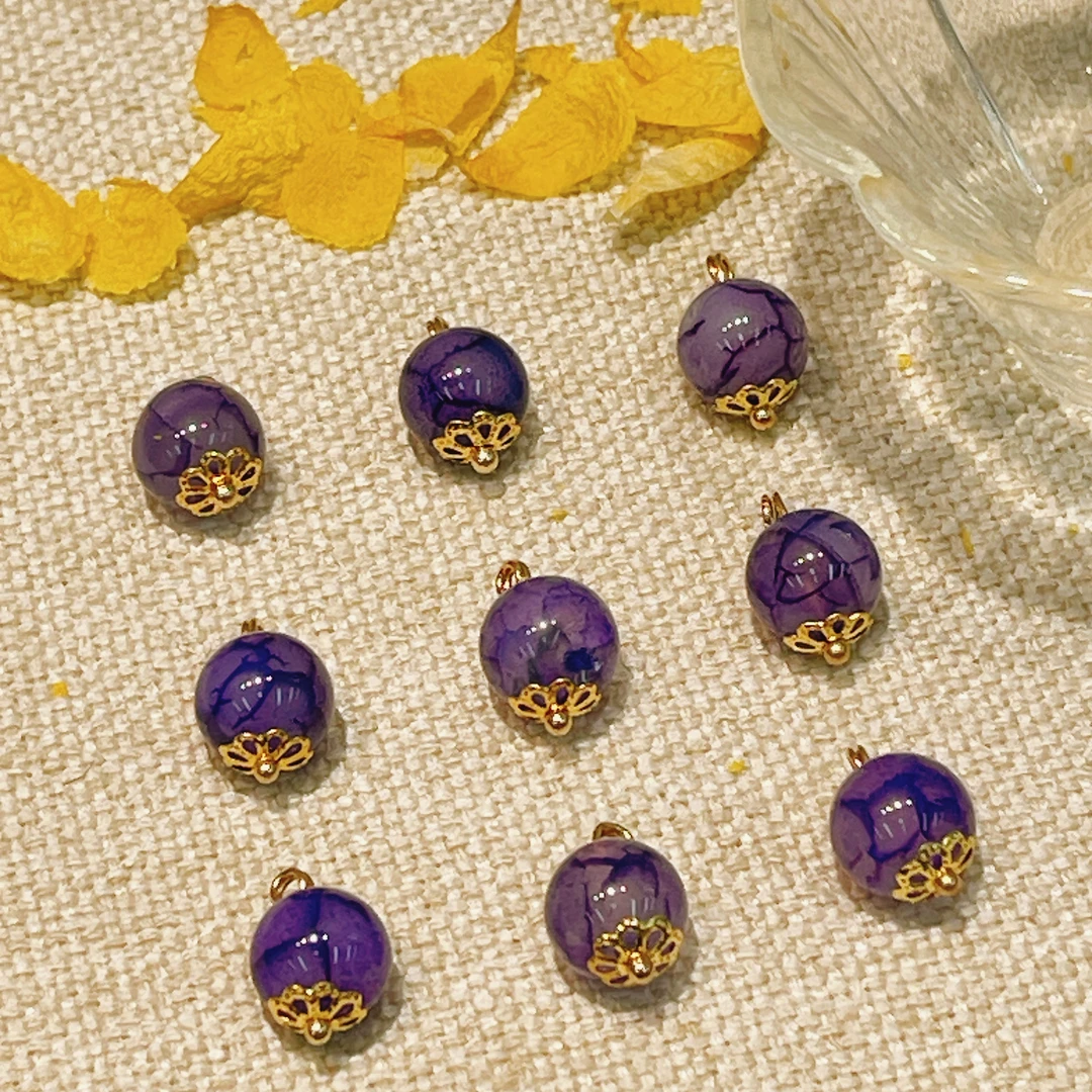 新中式国风服饰辅料10mm紫裂蓝深浅两色圆珠纽扣紫色精美复古风