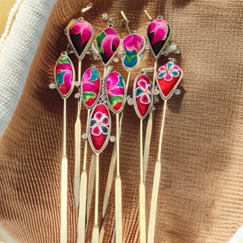 手工刺绣民族风发发簪绣花部分随机