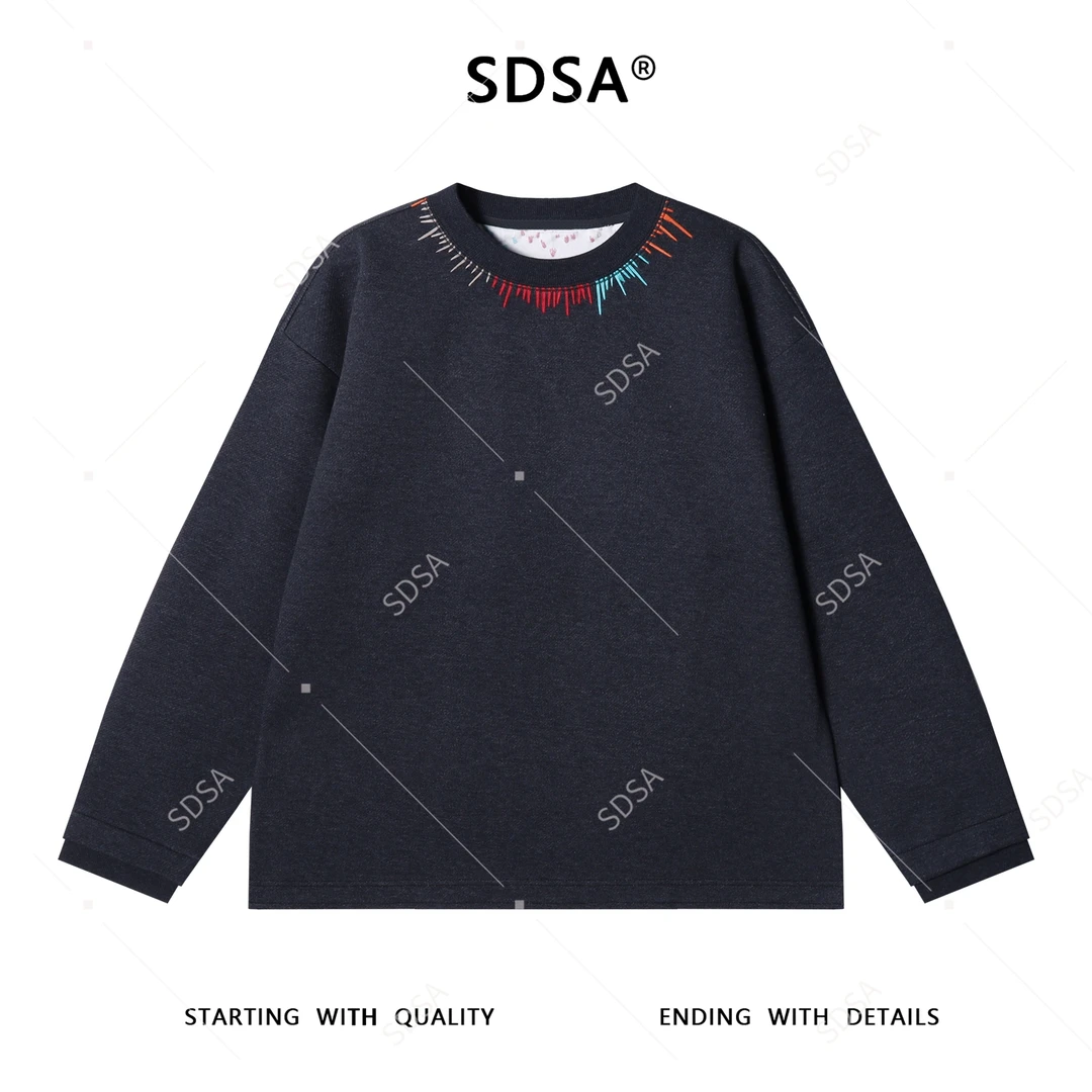 SDSA男士春秋新款痞帅男装简约领口缝线设计圆领卫衣百搭时尚上衣