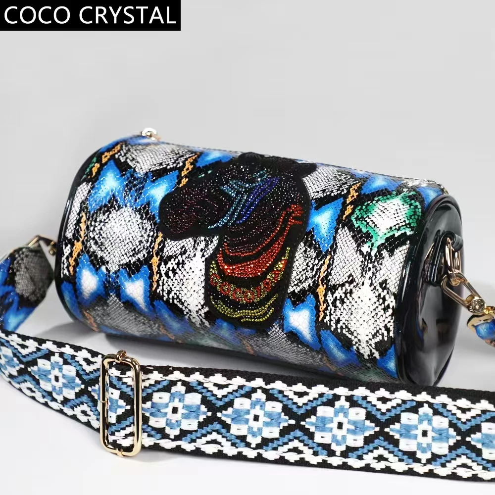 蓝色彩虹马图案单肩斜挎圆滚包6662