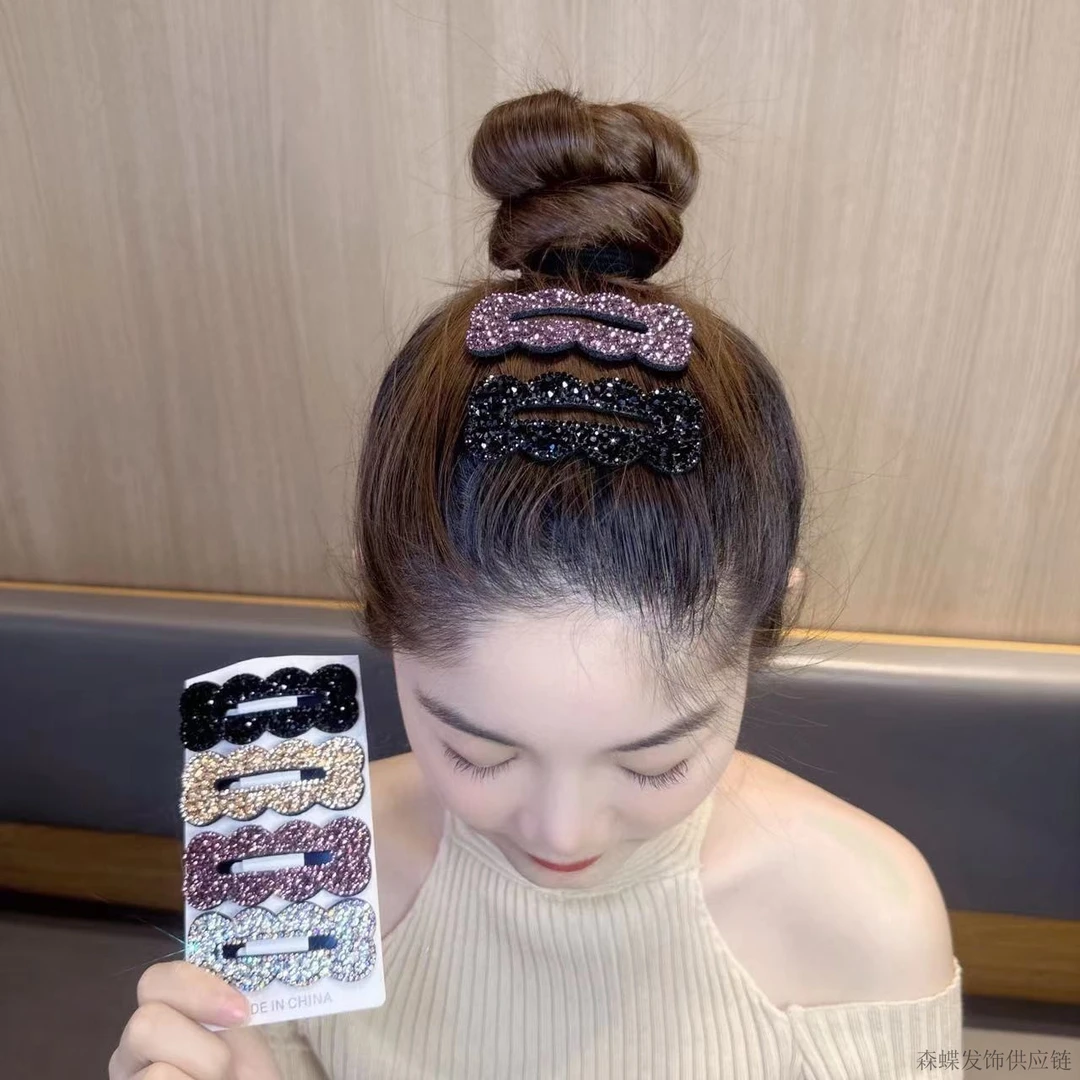 韩版闪闪水钻编发后脑勺发夹网红简约BB夹百搭气质发饰韩版发夹子