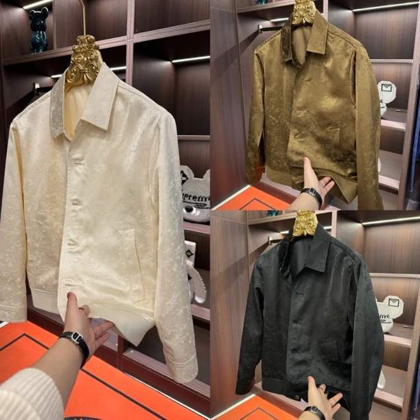 2025春季外套新款欧货男士高品质翻领休闲百搭亮面夹克8028