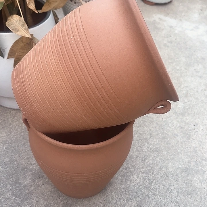 紫砂茶碗红陶两个口径19高度21
