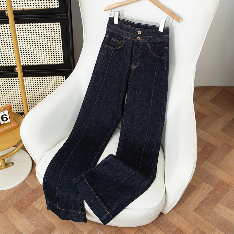 早秋新款高腰微喇阔腿牛仔裤女弹力2025年宽松显瘦裤子9776
