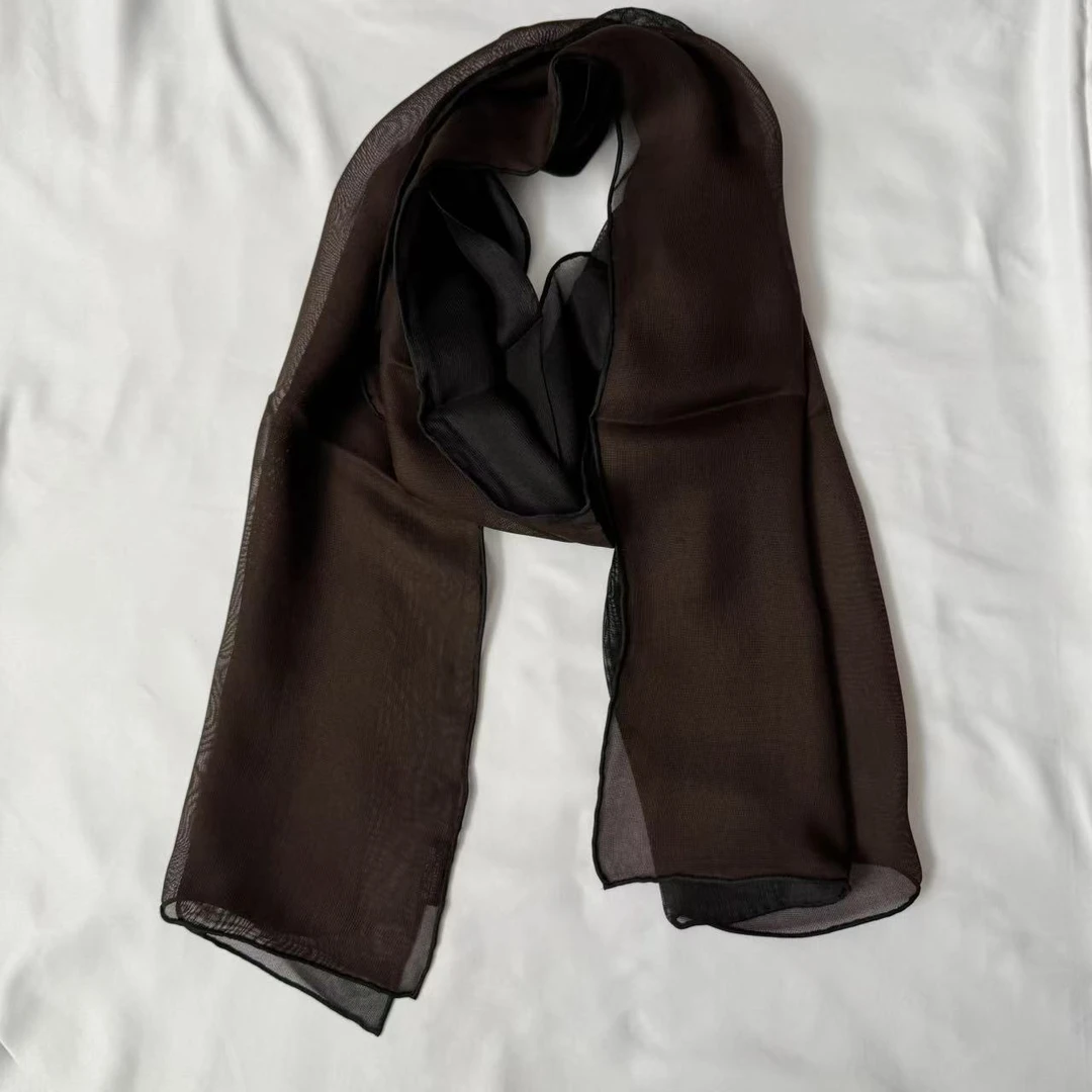 丝纡---气质咖 香云纱西丽莎桑蚕丝长巾190*50围巾披肩