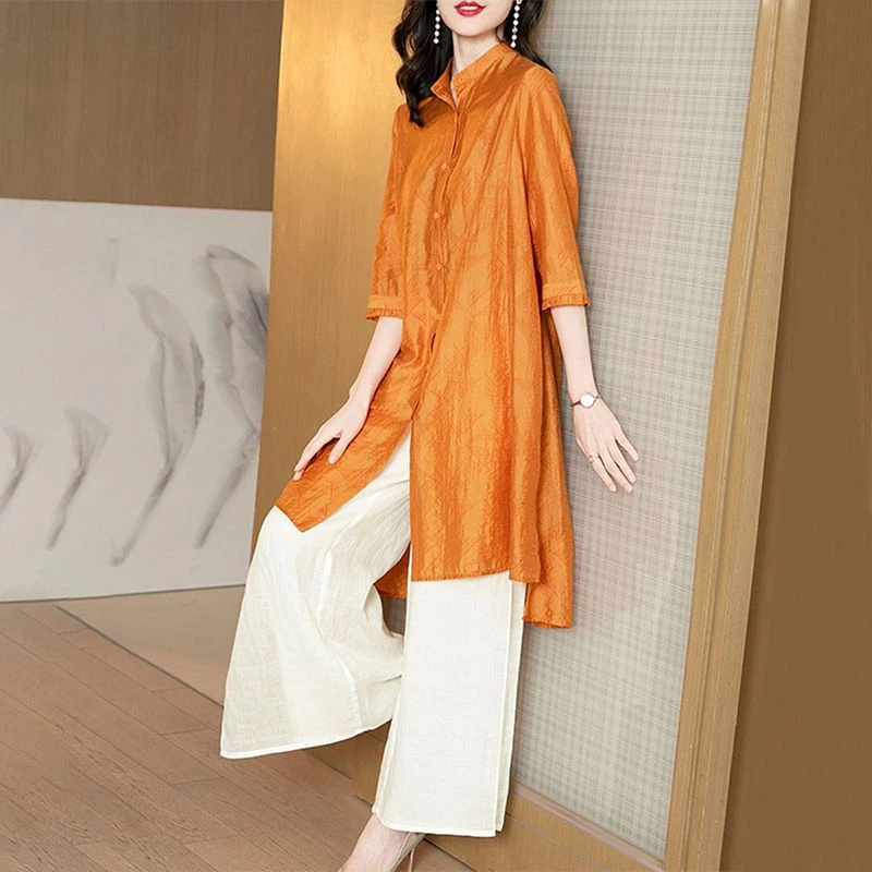 宽松阔腿裤两件套女夏装长款飞飞袖时尚减龄民族风大码套装夏季