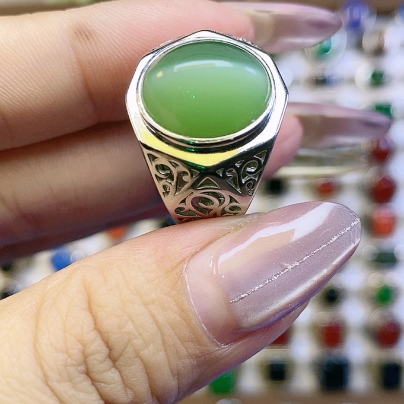 【闪购商品】和田玉戒指银S925镶嵌天**虹