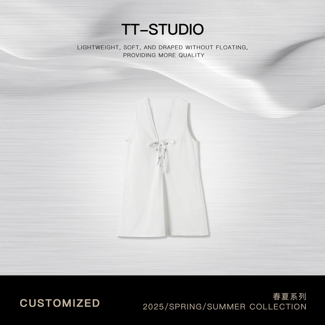 TT【纯白航线】摩登狩猎风极简廓形A版绑带背心裙2183