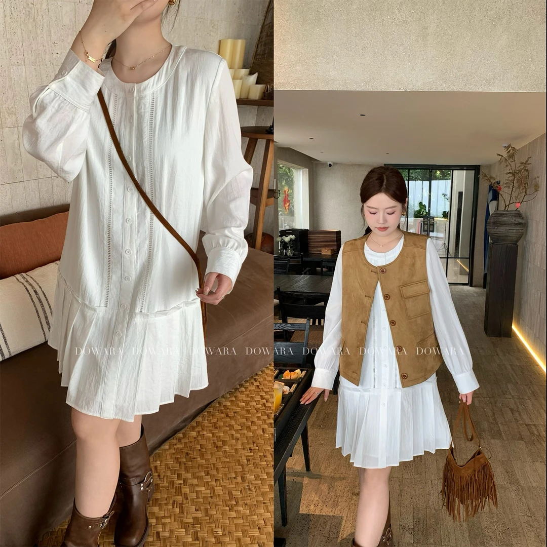 现货大婉酱微胖定制白色连衣裙春季新款韩版温柔风显瘦A字裙6472D