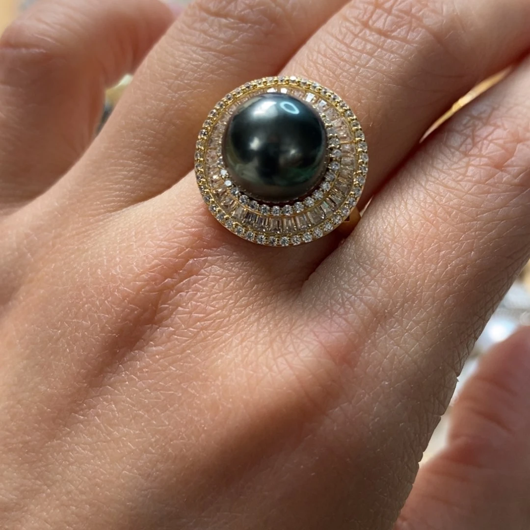 海水珍珠戒圈银S925镶嵌