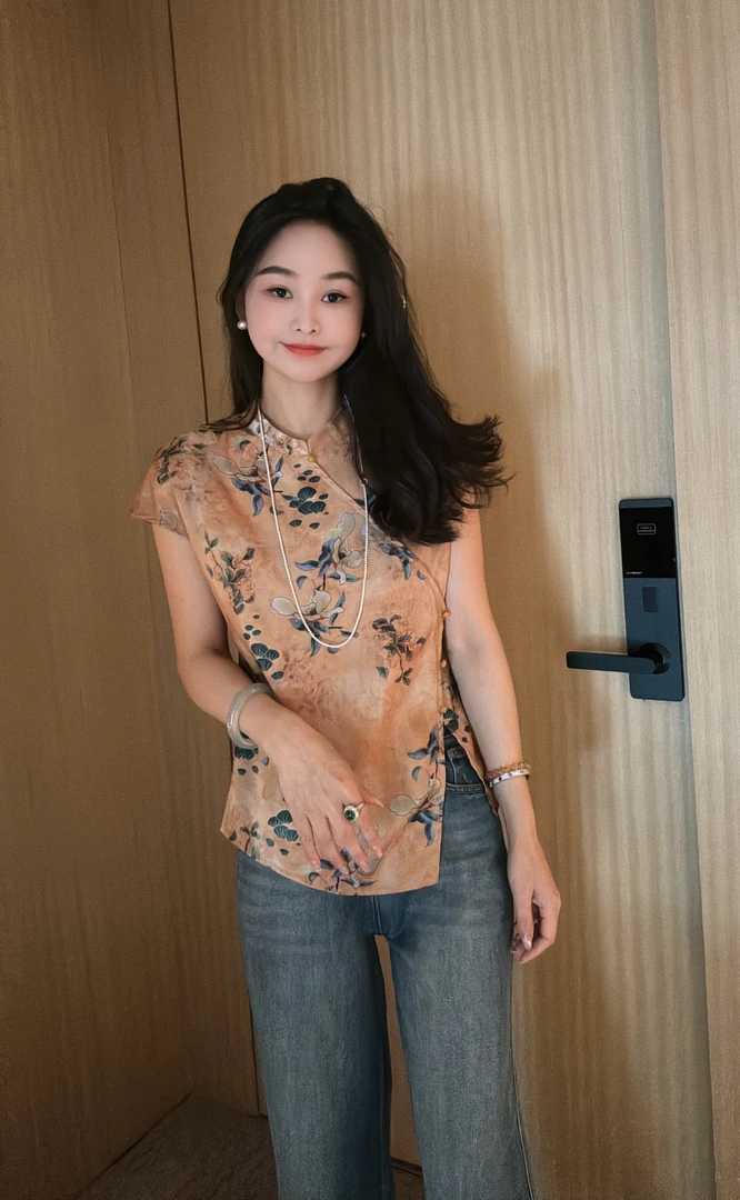 阿黎精选-------夏季高定橘色显瘦简约新中式上衣