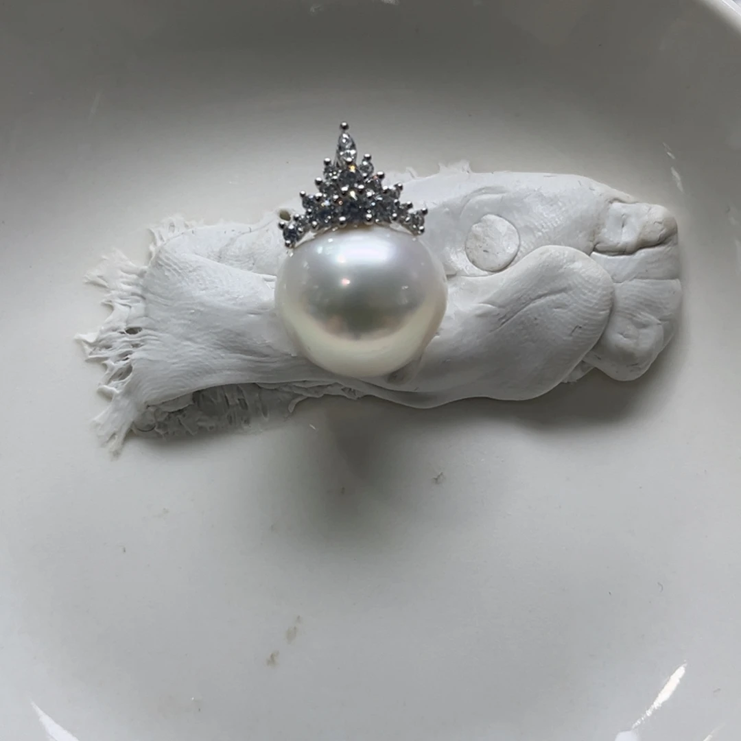 吊坠(不含链)银S925镶嵌海水珍珠14-15mm