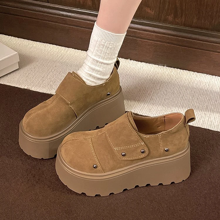 时尚厚底勃肯鞋女2025年新款秋季小个子增高单鞋休闲一脚蹬乐福鞋