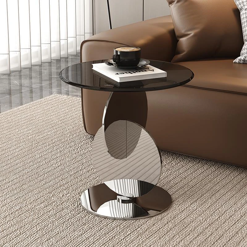 极简高级感沙发边几家用客厅可移动玻璃小茶几设计师不锈钢角几桌