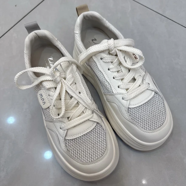 舒适百搭小个子厚底五公分网面小白鞋