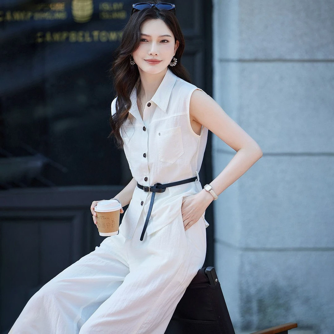 气质衬衫套装裤女夏装2025新款减龄穿搭一整套洋气显瘦遮肉两件套