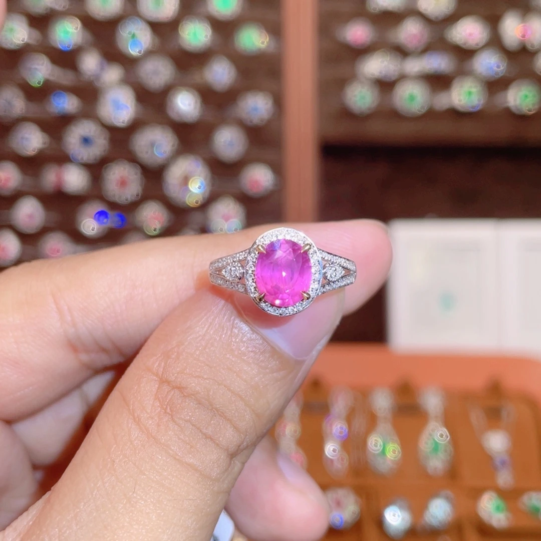 戒指彩色蓝宝石18K金镶嵌1.7ct 无烧