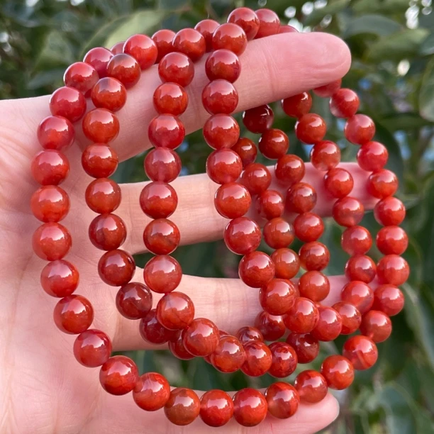 精品川料南红8mm108佛珠手串项链，颜色红润，柿子火焰红