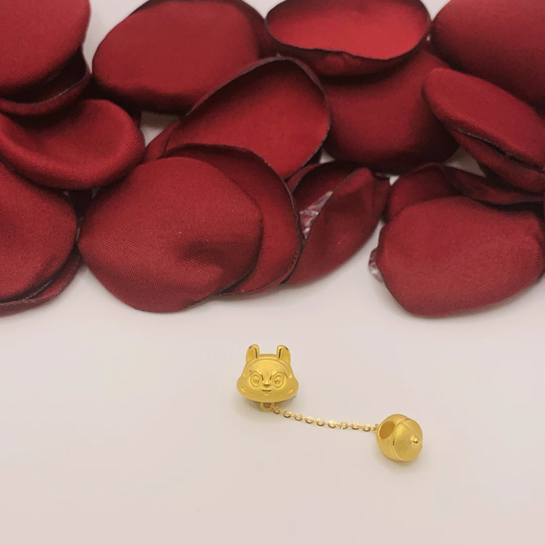 松鼠黄金转运珠 足金999 链条转运珠 囤粮松鼠 松果 榛子