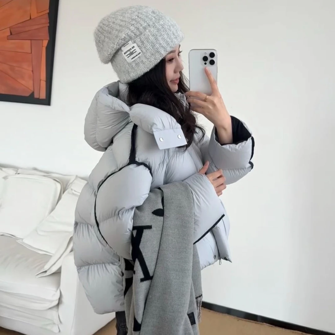 新款小个子白鸭绒羽绒服短款立领连帽加厚泡芙感韩系