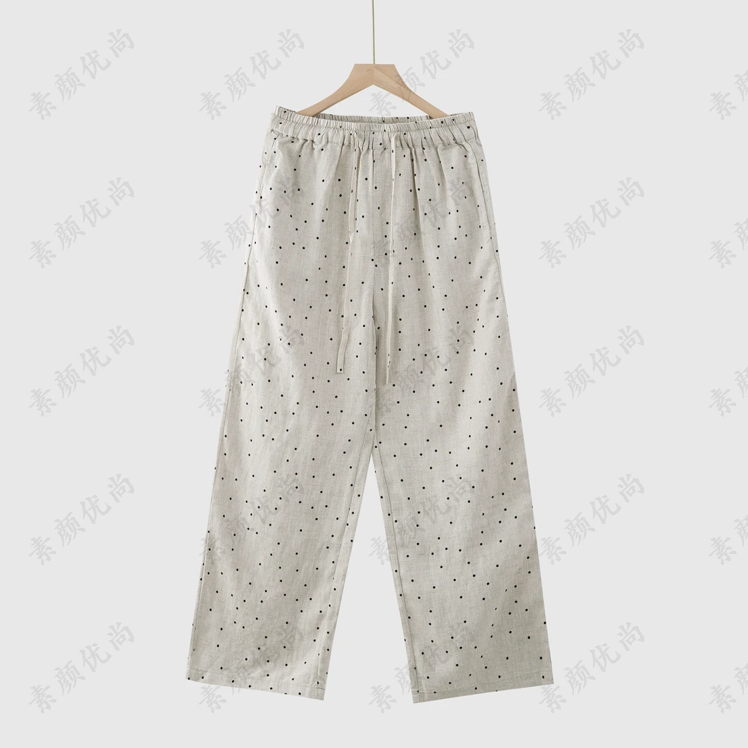 【素颜】2025春夏新款百搭色织汉麻波点直筒长裤