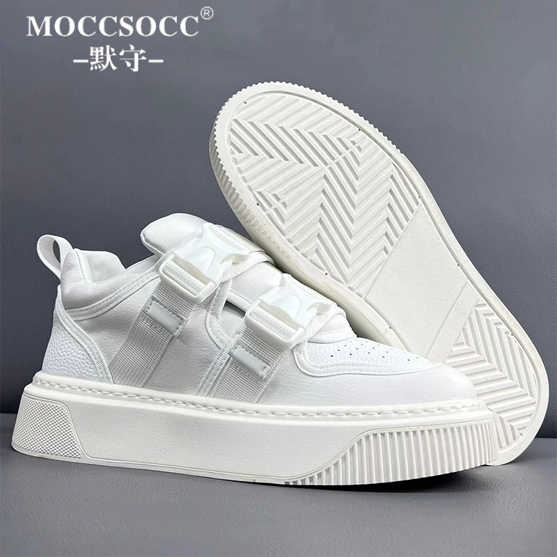 MOCCSOCC默守板鞋男款夏季透气厚底增高小白鞋时尚潮流韩版休闲鞋