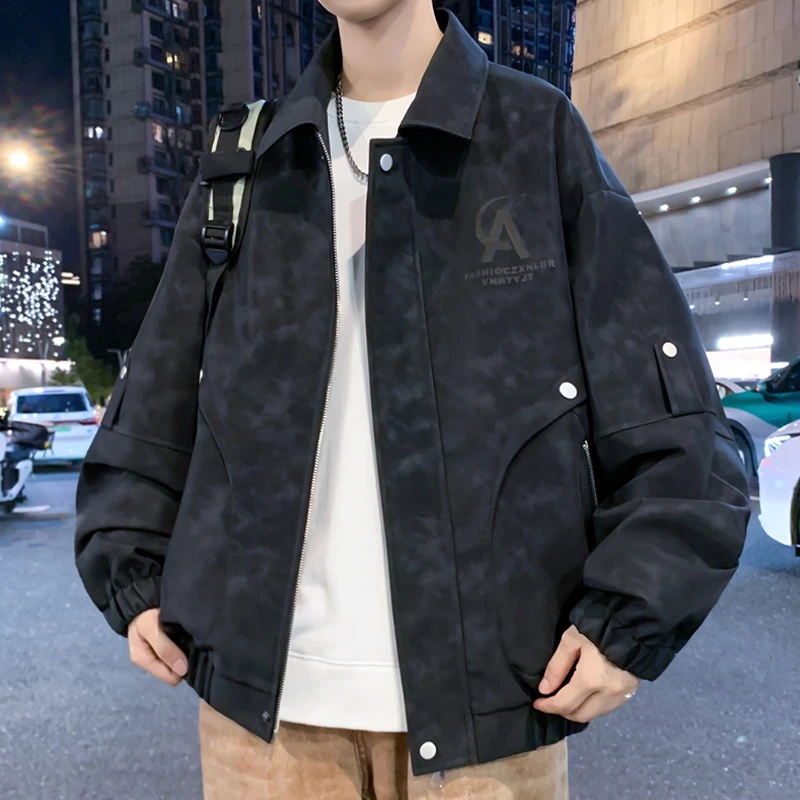翻领外套男2025新款春秋百搭青年pu皮衣男装潮牌上衣高级感皮夹克