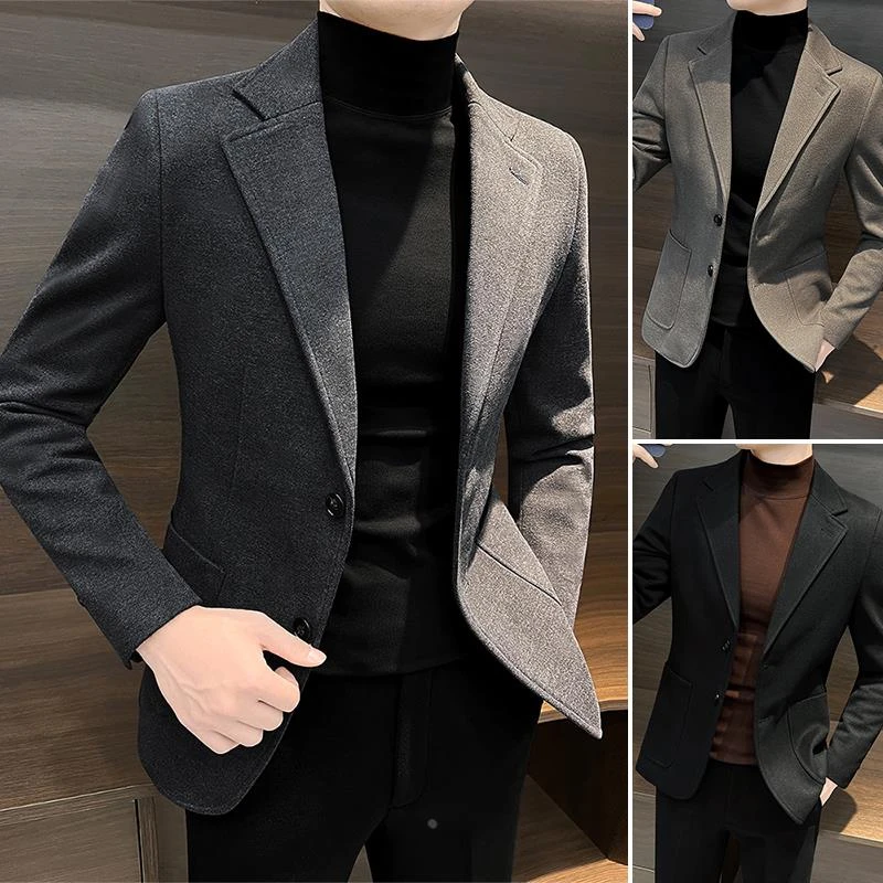毛呢男士休闲西装外套2025新款春秋高级感痞帅韩版修身商务小西服