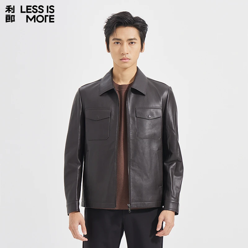 利郎【肌理质感】真皮皮衣男2025秋季时尚休闲轻奢外套翻领男士短款