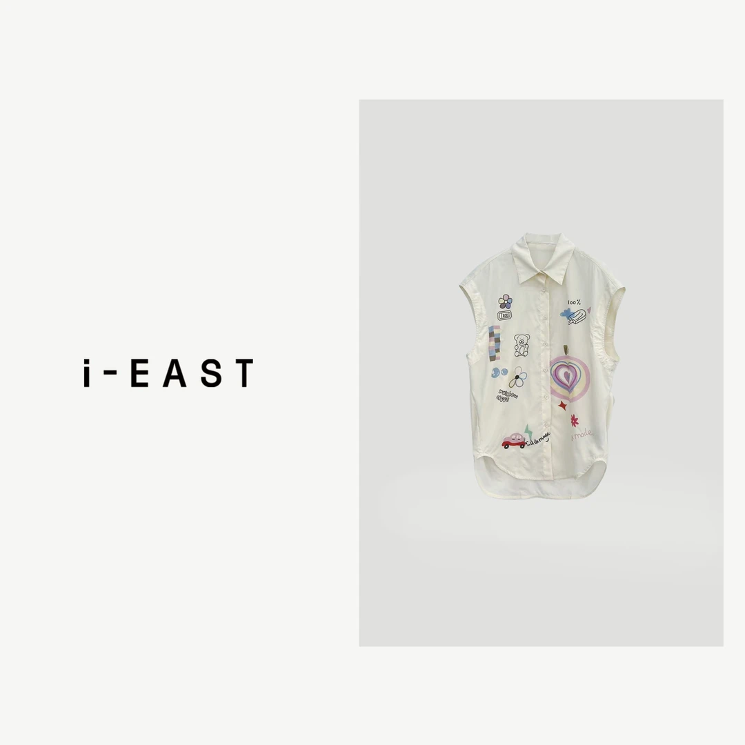 i-EAST 趣味印花~卡通涂鸦爱心无袖上衣-4X T12514