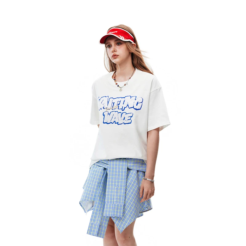 WaitingWave毛巾绣刺绣字母logoT恤短袖男女同款美式休闲宽松上衣